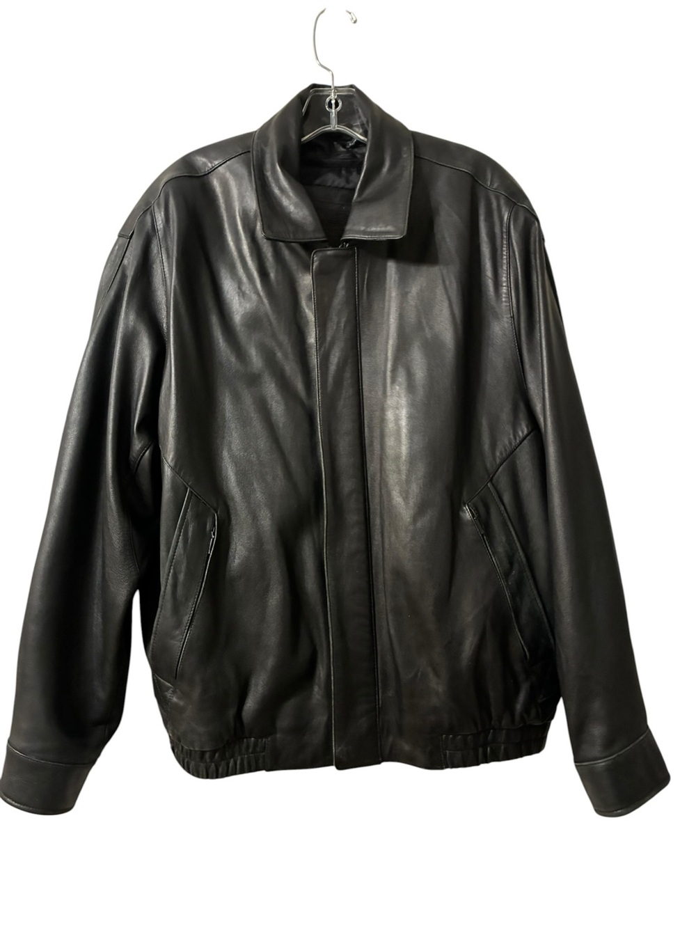 Roundtree & Yorke Black Leather Bomber Jacket
